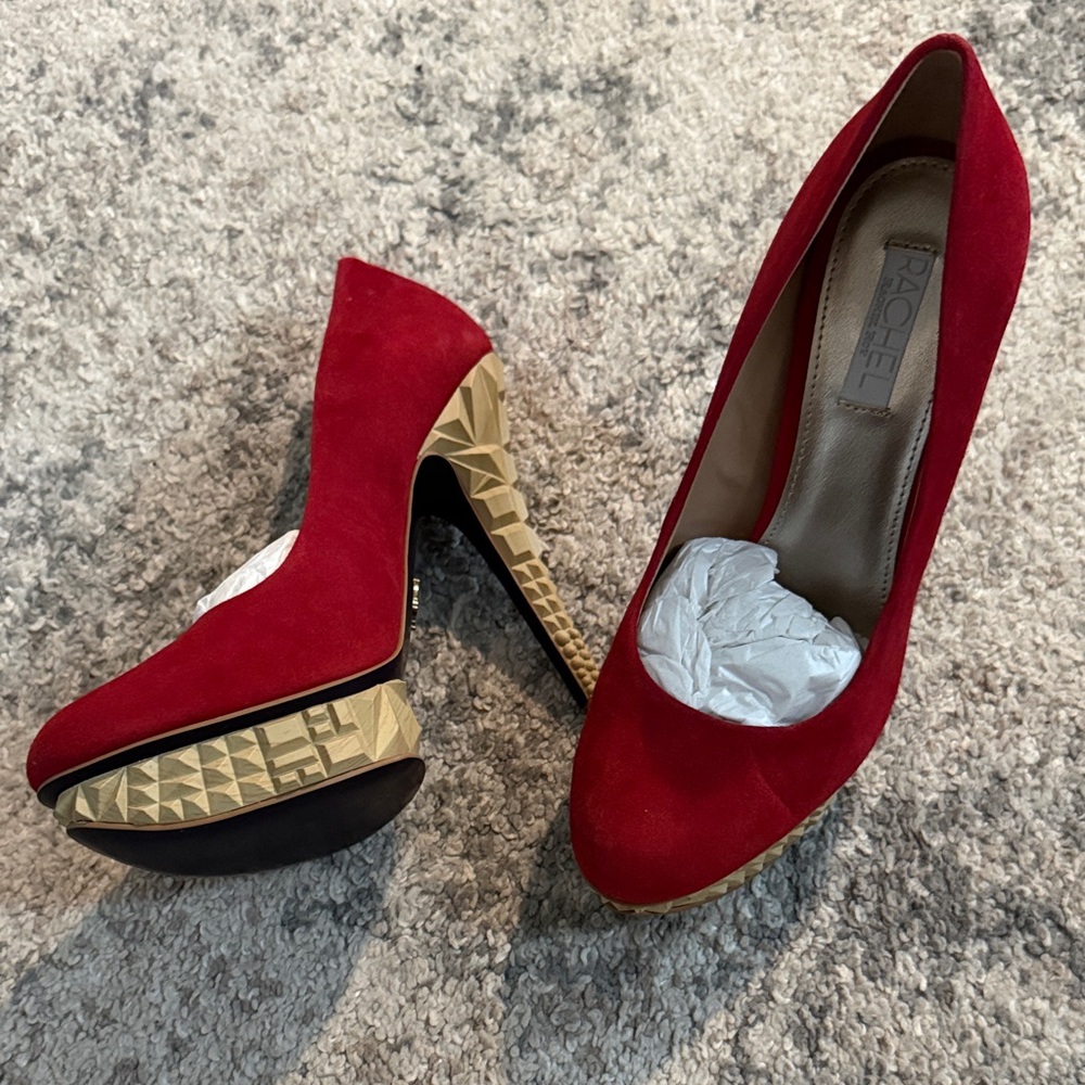 Rachel Vibrant Red and Gold Heels